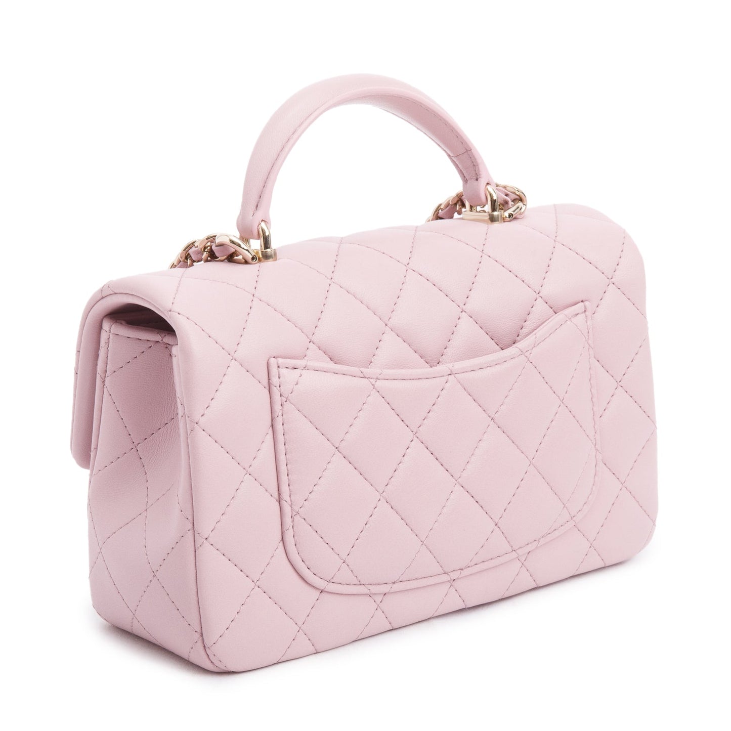 Chanel 2024 Pink Quilted Lambskin Leather Mini Top Handle Rectangular Flap Bag