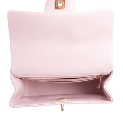 Chanel 2024 Pink Quilted Lambskin Leather Mini Top Handle Rectangular Flap Bag