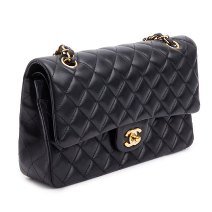 Chanel Black Quilted Lambskin Leather Classic Medium Double Flap Bag