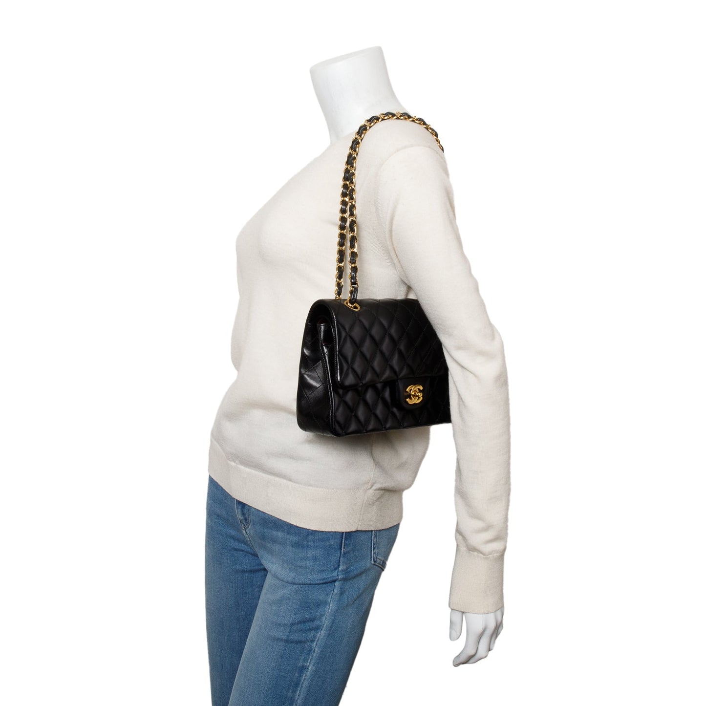 Chanel Black Quilted Lambskin Leather Classic Medium Double Flap Bag