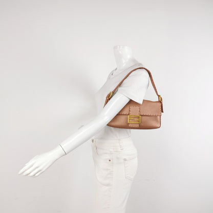 Fendi Baguette Selleria Calfskin Leather Iridescent Metallic Pink Shoulder Bag