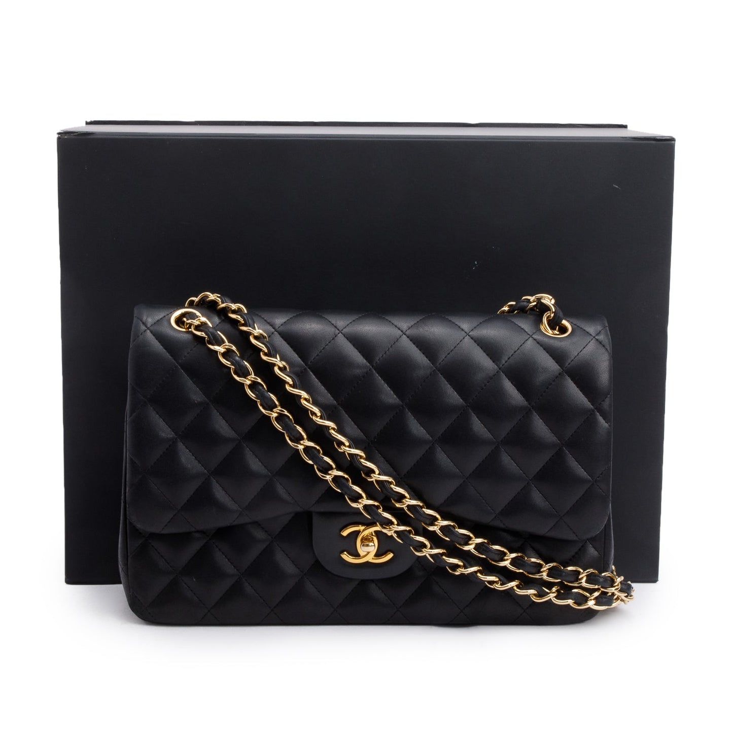 Chanel Black Quilted Lambskin Leather Classic Jumbo Double Flap Bag