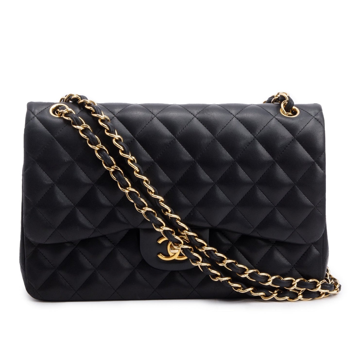 Chanel Black Quilted Lambskin Leather Classic Jumbo Double Flap Bag