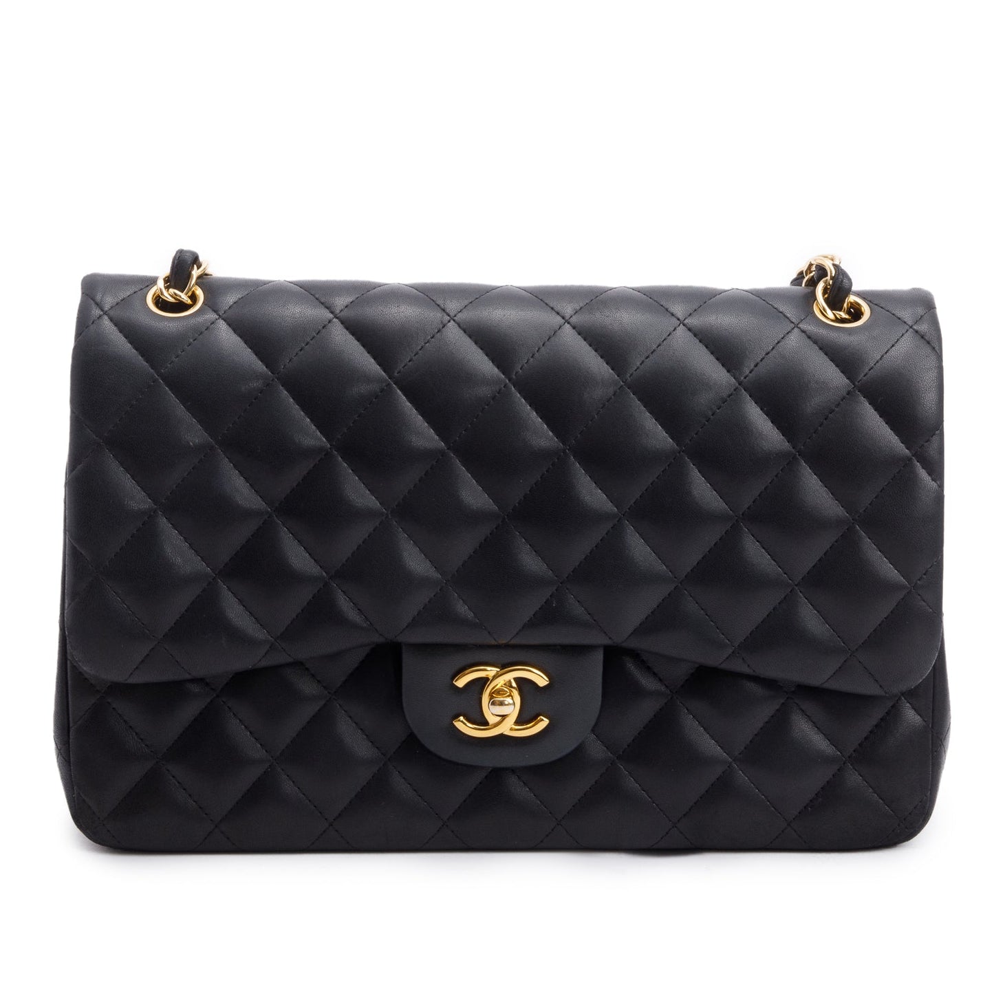 Chanel Black Quilted Lambskin Leather Classic Jumbo Double Flap Bag