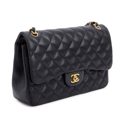 Chanel Black Quilted Lambskin Leather Classic Jumbo Double Flap Bag