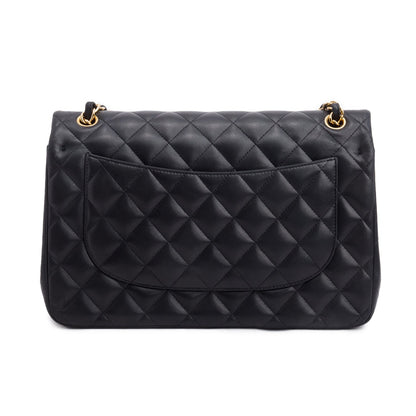 Chanel Black Quilted Lambskin Leather Classic Jumbo Double Flap Bag