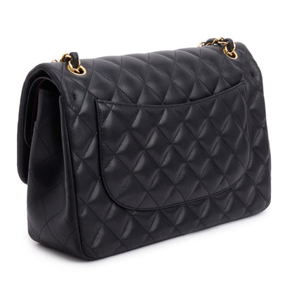 Chanel Black Quilted Lambskin Leather Classic Jumbo Double Flap Bag