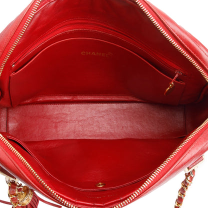 Chanel Vintage Red Quilted Lambskin Leather Tassel Camera Bag