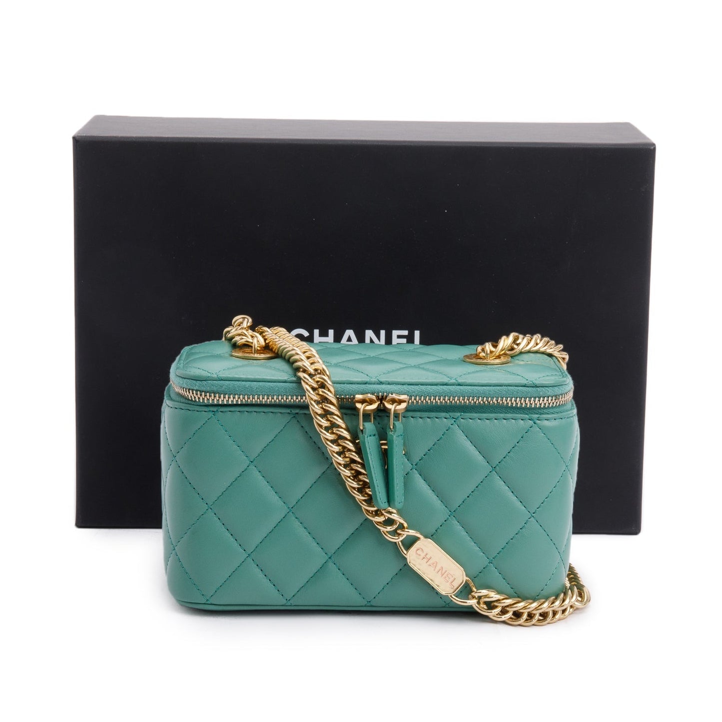 Chanel Green Quilted Lambskin Leather Small Vanity Case