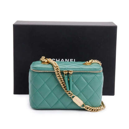 Chanel Green Quilted Lambskin Leather Small Vanity Case