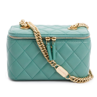 Chanel Green Quilted Lambskin Leather Small Vanity Case