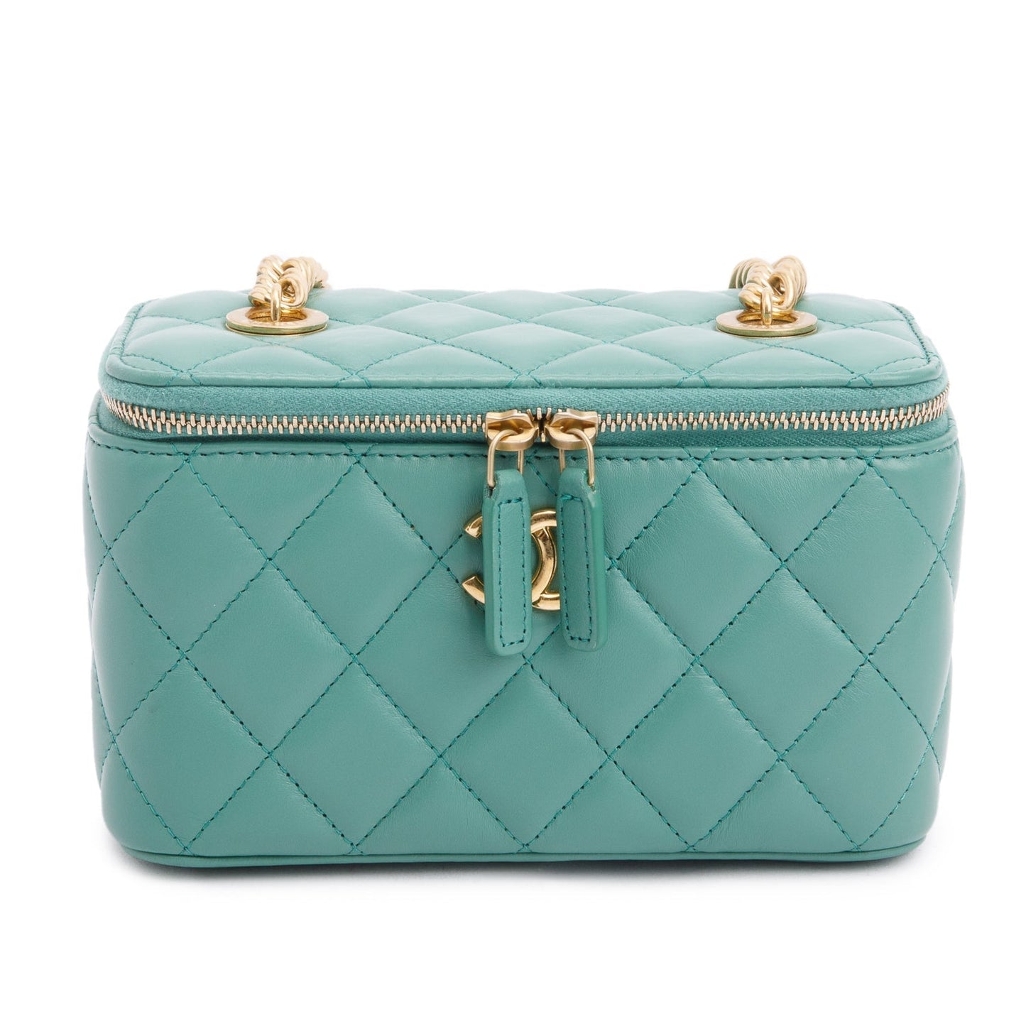 Chanel Green Quilted Lambskin Leather Small Vanity Case