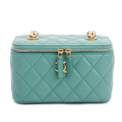 Chanel Green Quilted Lambskin Leather Small Vanity Case