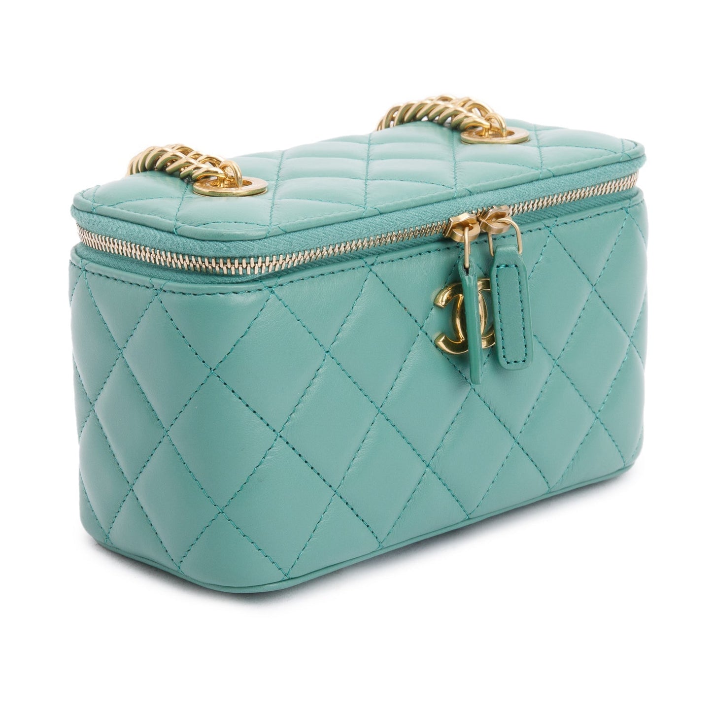 Chanel Green Quilted Lambskin Leather Small Vanity Case