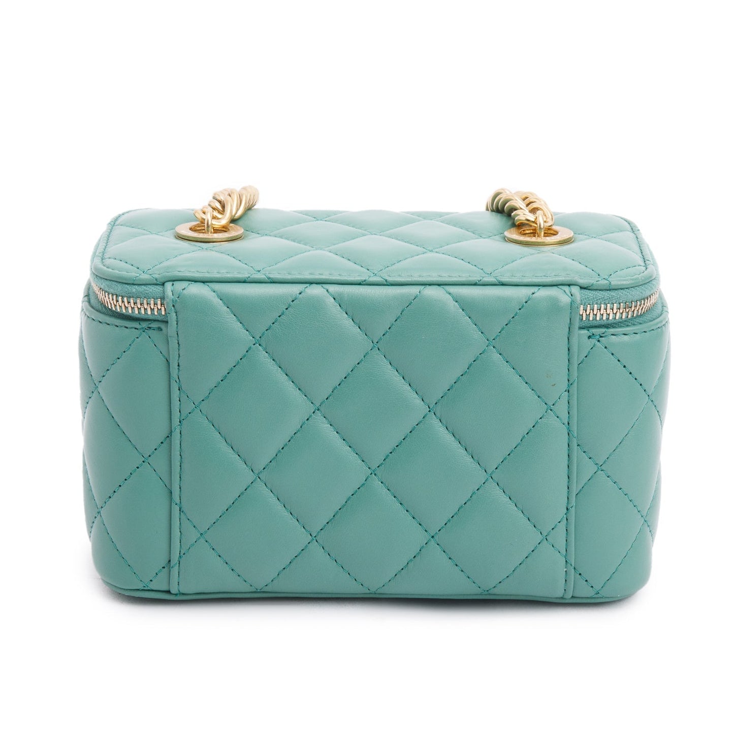 Chanel Green Quilted Lambskin Leather Small Vanity Case