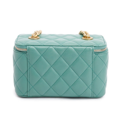 Chanel Green Quilted Lambskin Leather Small Vanity Case