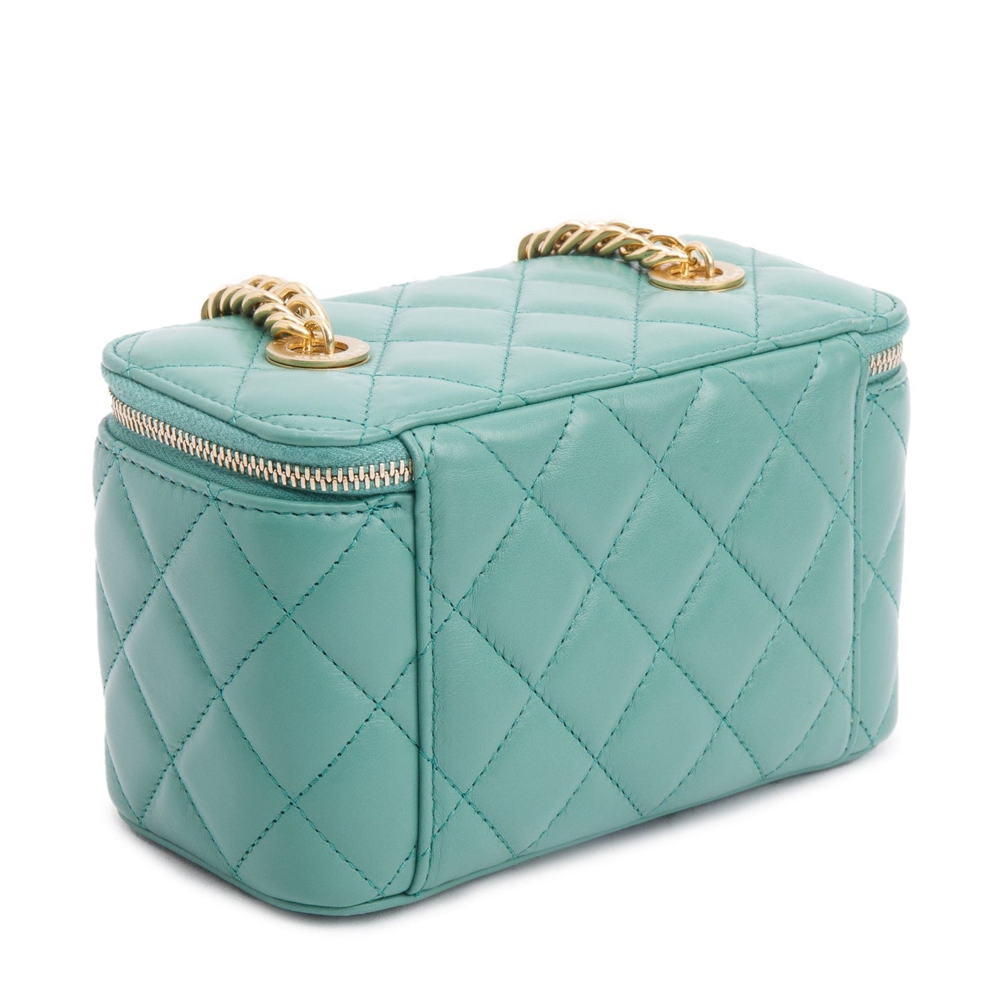 Chanel Green Quilted Lambskin Leather Small Vanity Case
