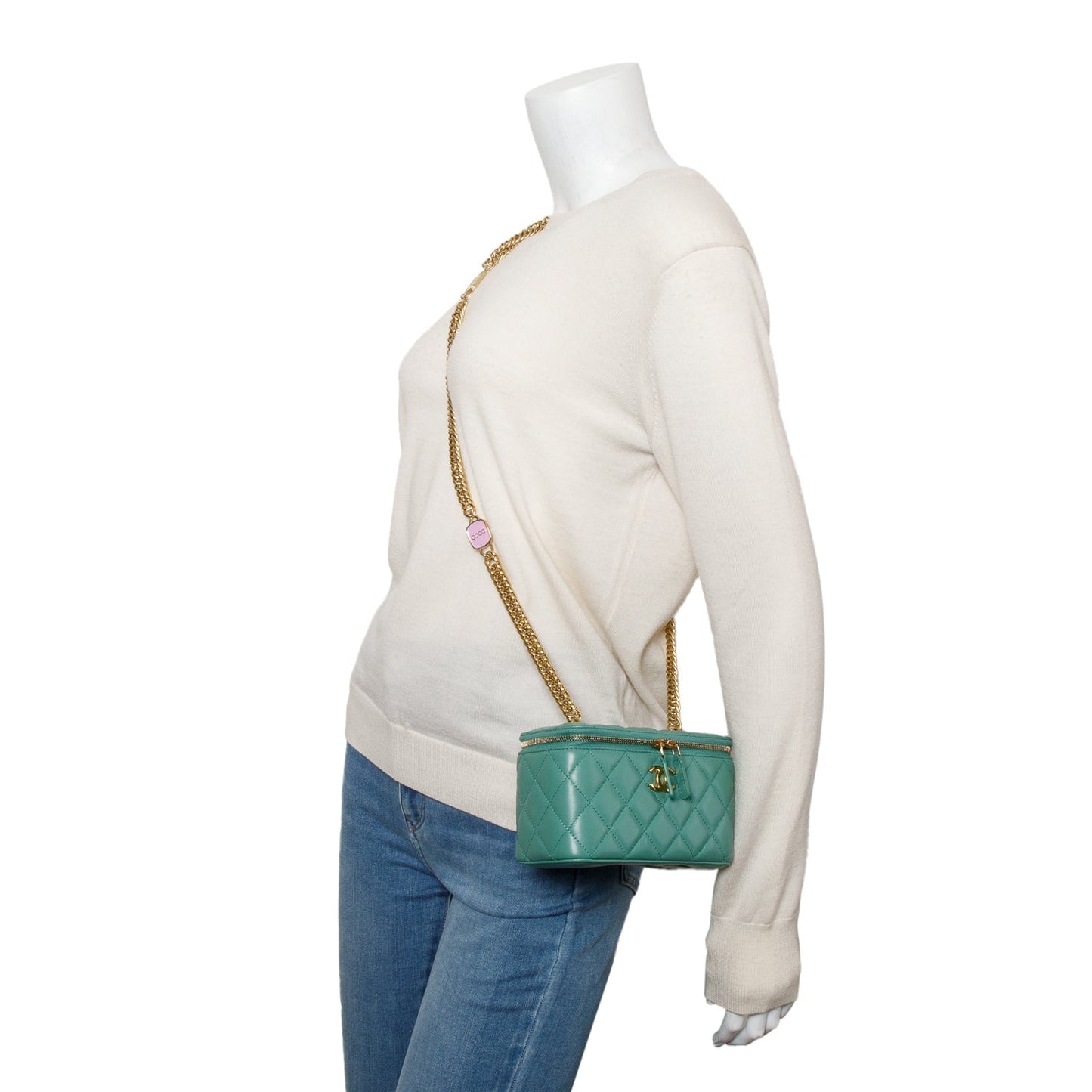 Chanel Green Quilted Lambskin Leather Small Vanity Case
