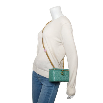 Chanel Green Quilted Lambskin Leather Small Vanity Case