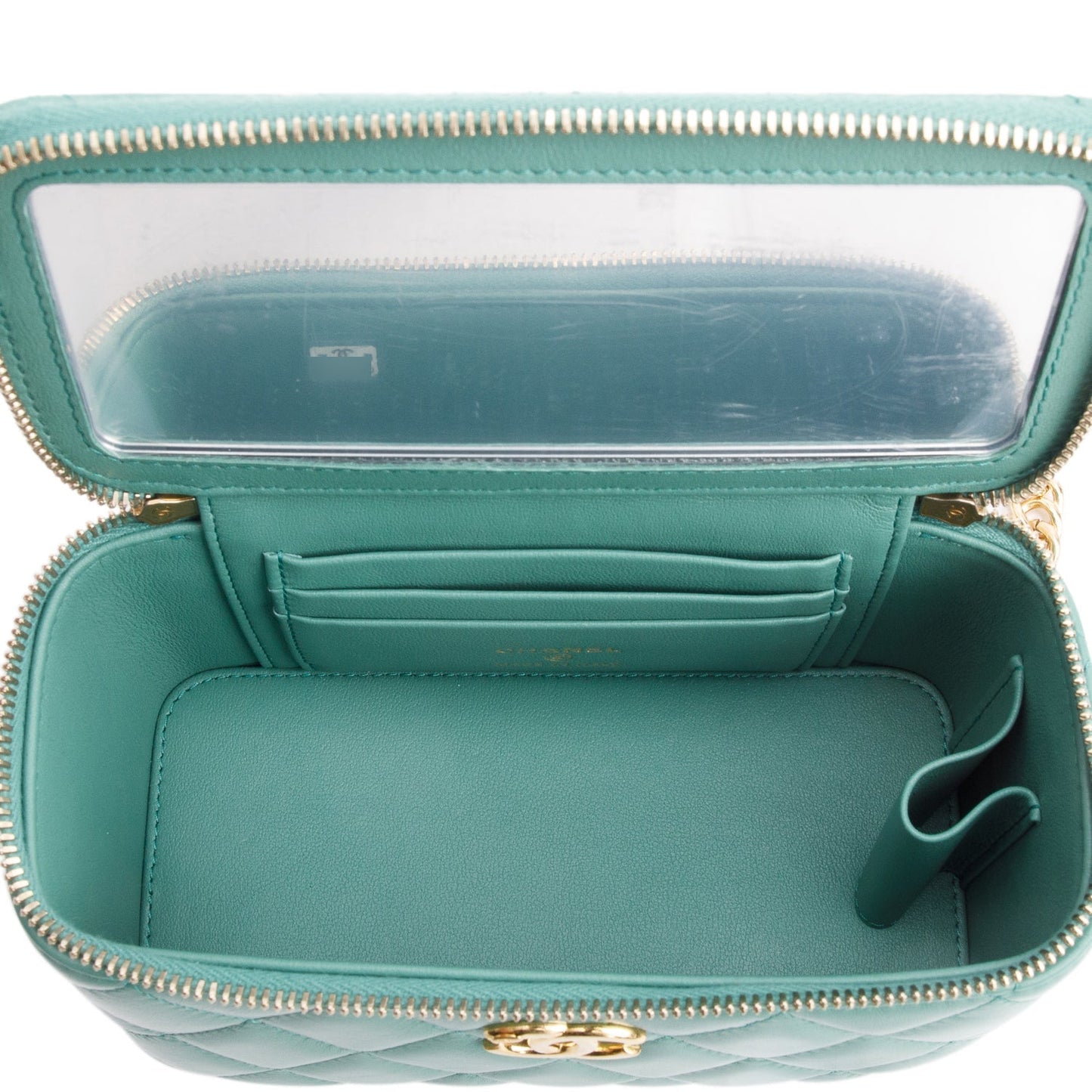 Chanel Green Quilted Lambskin Leather Small Vanity Case