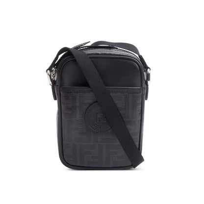 Fendi Black FF Zucca Coated Canvas Black Leather 1974 Double F Mini Camera Bag