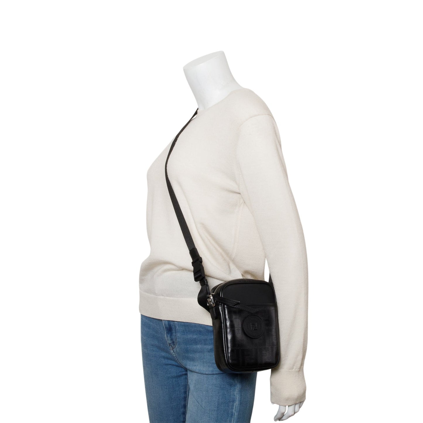 Fendi Black FF Zucca Coated Canvas Black Leather 1974 Double F Mini Camera Bag