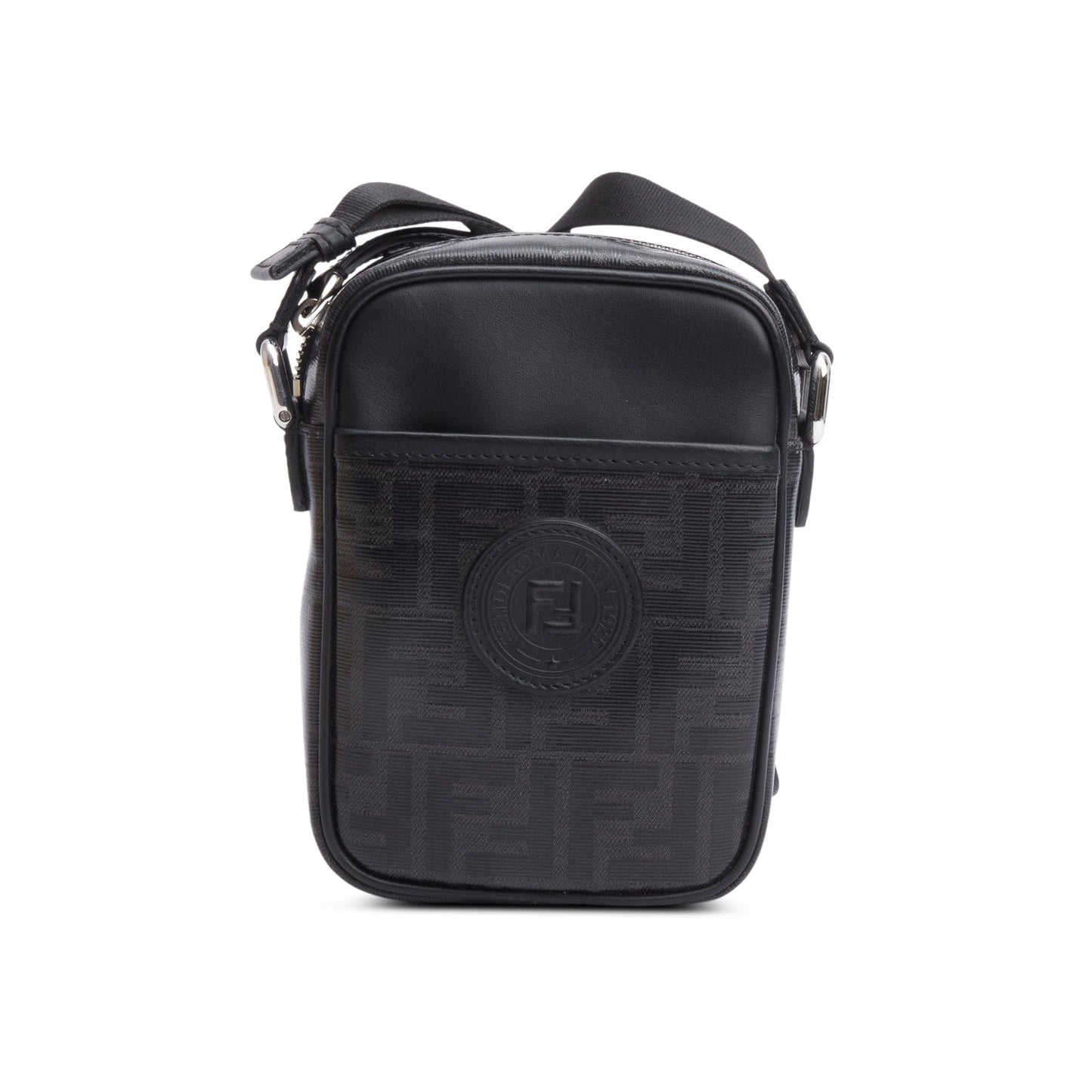 Fendi Black FF Zucca Coated Canvas Black Leather 1974 Double F Mini Camera Bag
