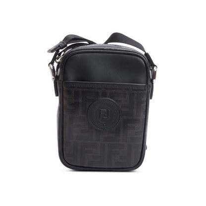 Fendi Black FF Zucca Coated Canvas Black Leather 1974 Double F Mini Camera Bag