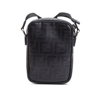Fendi Black FF Zucca Coated Canvas Black Leather 1974 Double F Mini Camera Bag