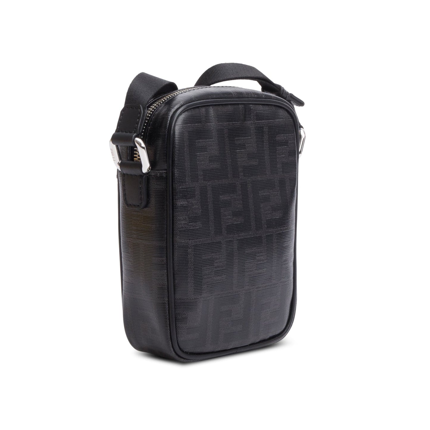 Fendi Black FF Zucca Coated Canvas Black Leather 1974 Double F Mini Camera Bag