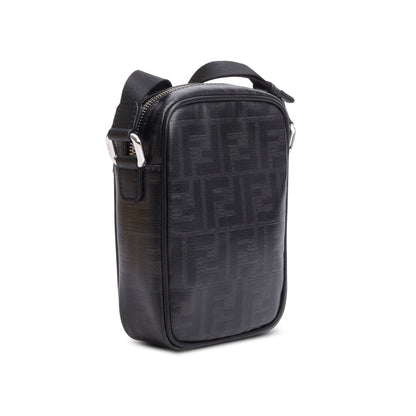 Fendi Black FF Zucca Coated Canvas Black Leather 1974 Double F Mini Camera Bag