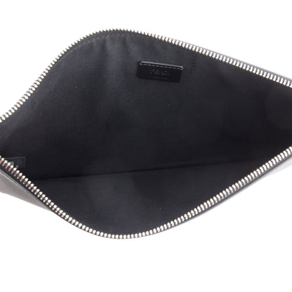 Fendi Black Calfskin Leather Monster Eye Zip Clutch