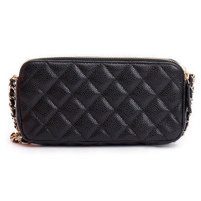 Chanel Black Quilted Caviar Leather Classic Double Zip Wallet on Chain