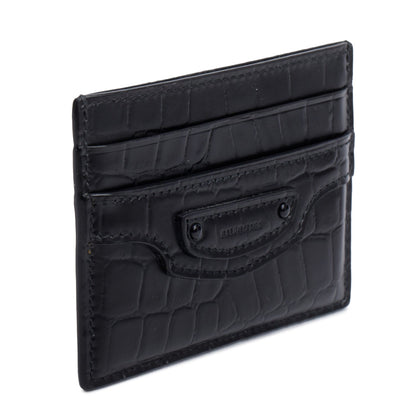 Balenciaga Black Croc Embossed Card Holder