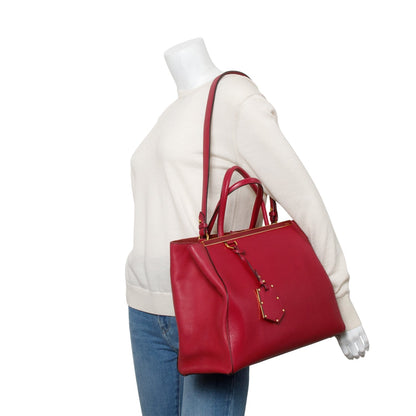 Fendi Red Vitello Elite Leather Medium 2Jours Tote