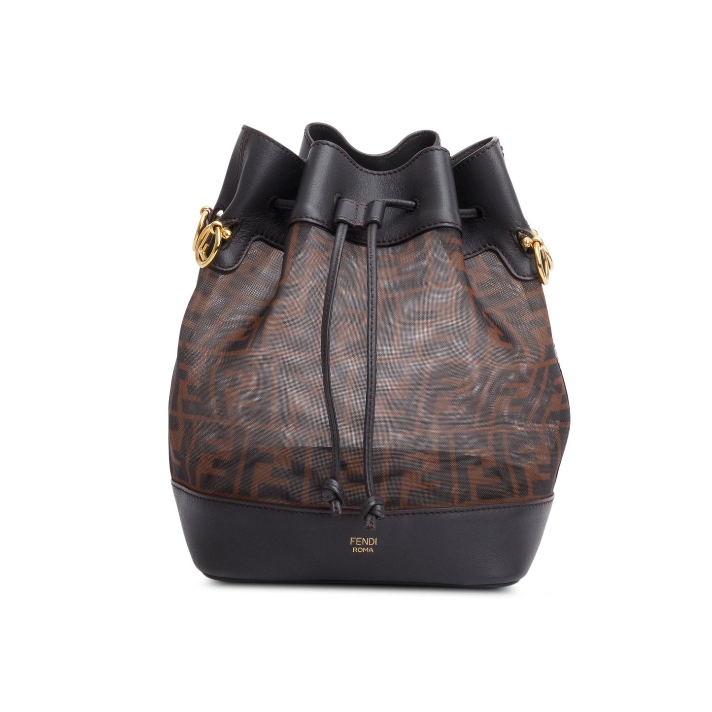 Fendi Brown Zucca FF Mesh Calfskin Leather Small Mon Tresor Bucket Bag