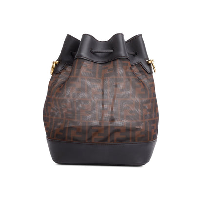 Fendi Brown Zucca FF Mesh Calfskin Leather Small Mon Tresor Bucket Bag