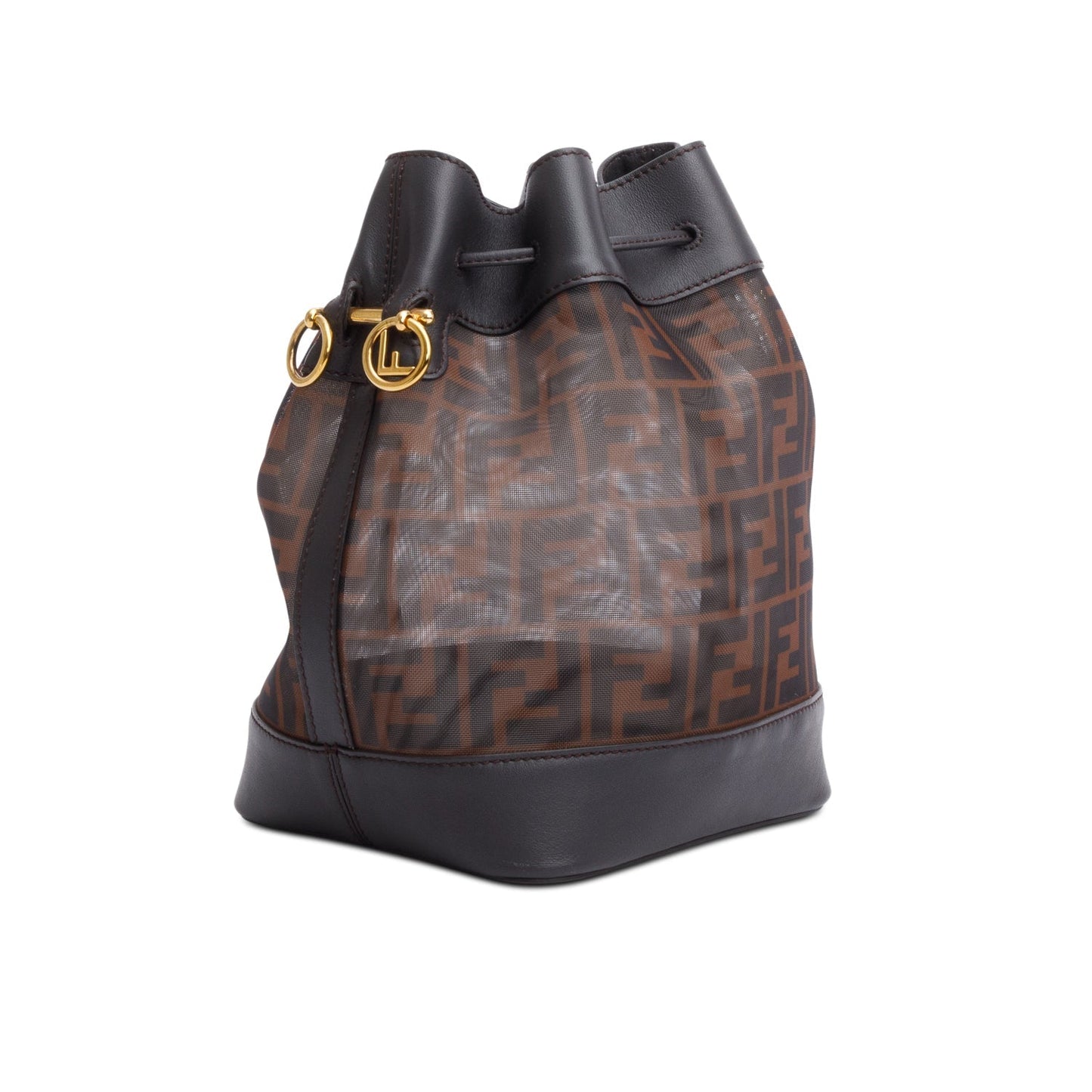 Fendi Brown Zucca FF Mesh Calfskin Leather Small Mon Tresor Bucket Bag