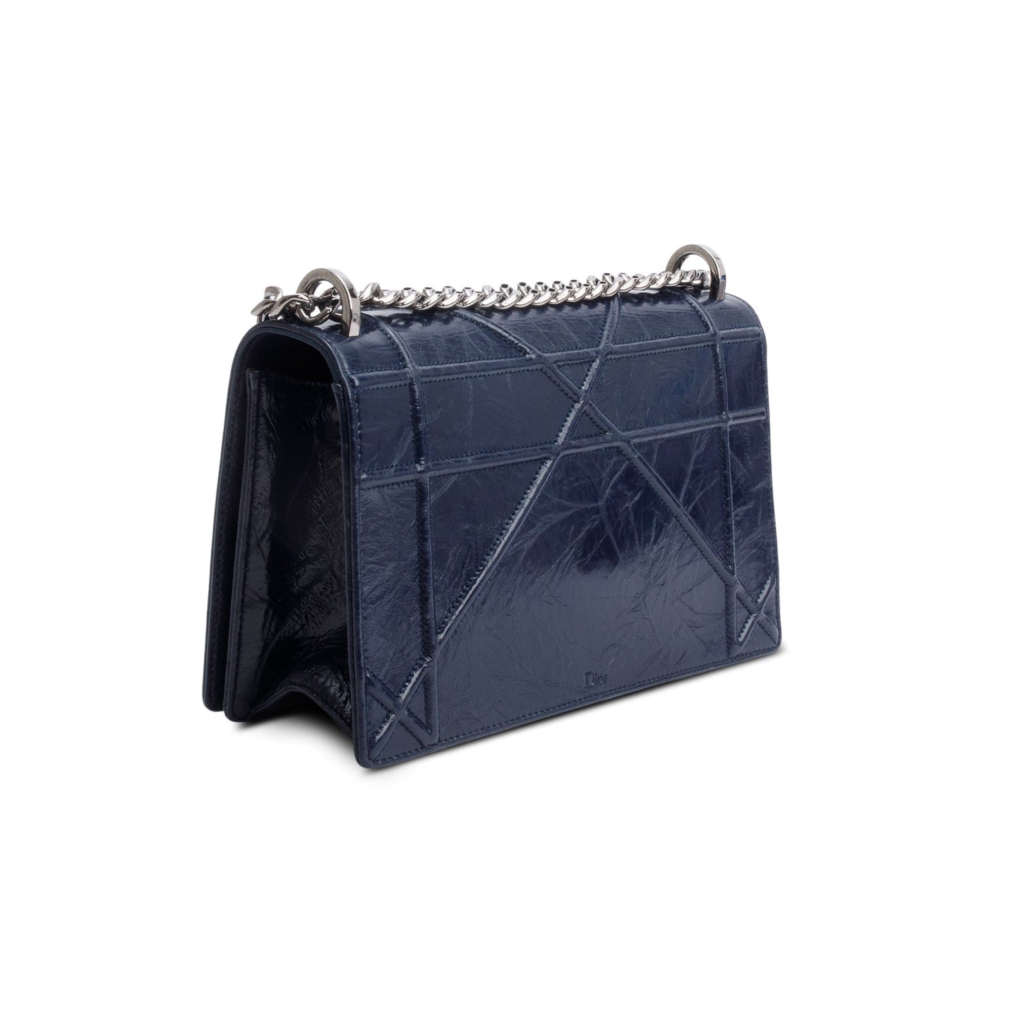 Christian Dior Navy Crinkled Cannage Leather Crystal Embellished Medium Diorama Flap Bag