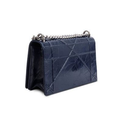 Christian Dior Navy Crinkled Cannage Leather Crystal Embellished Medium Diorama Flap Bag