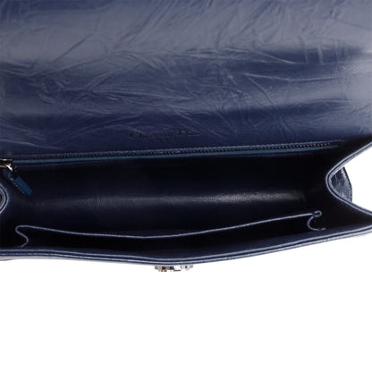 Christian Dior Navy Crinkled Cannage Leather Crystal Embellished Medium Diorama Flap Bag