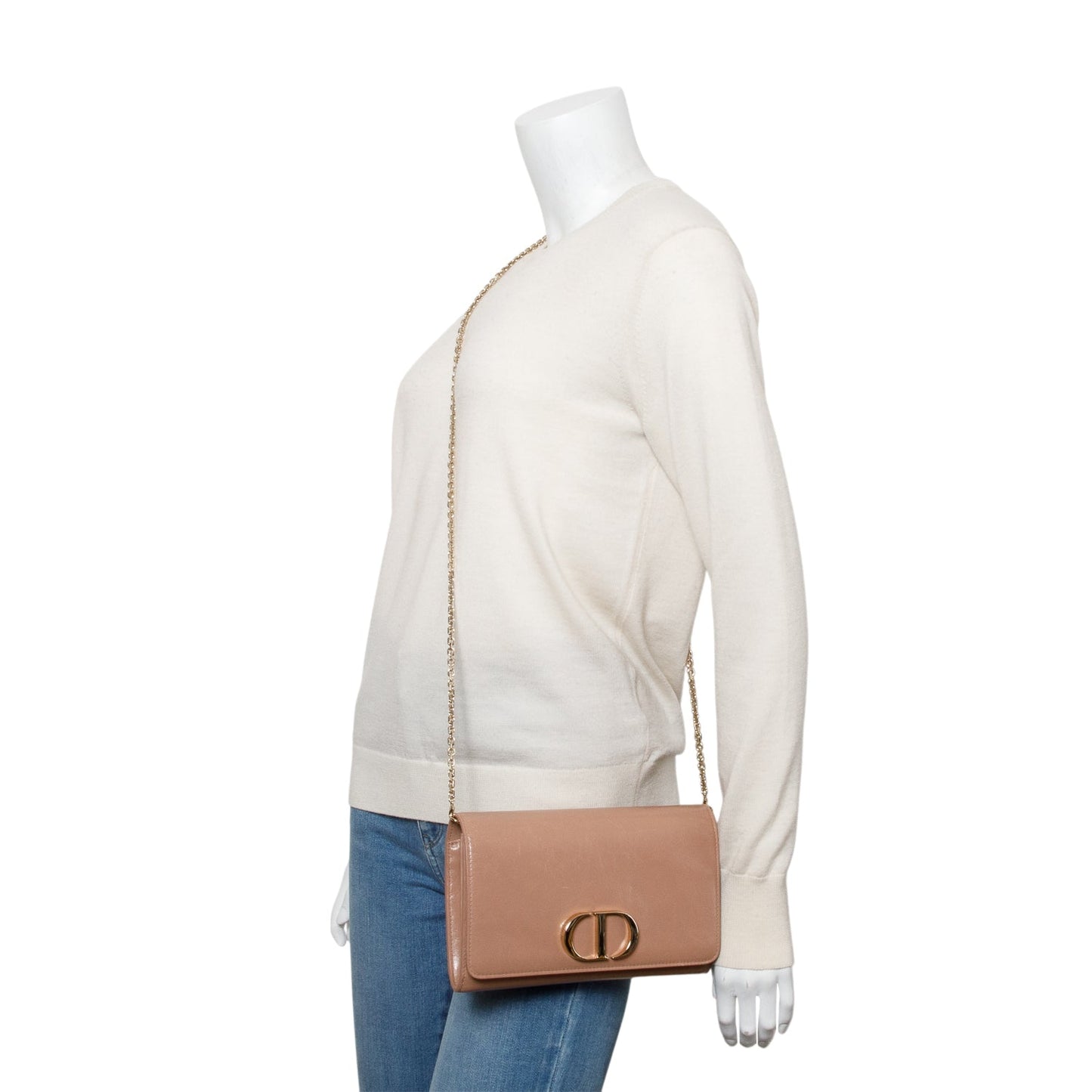Christian Dior Beige Crinkled Leather 30 Montaigne Wallet on Chain