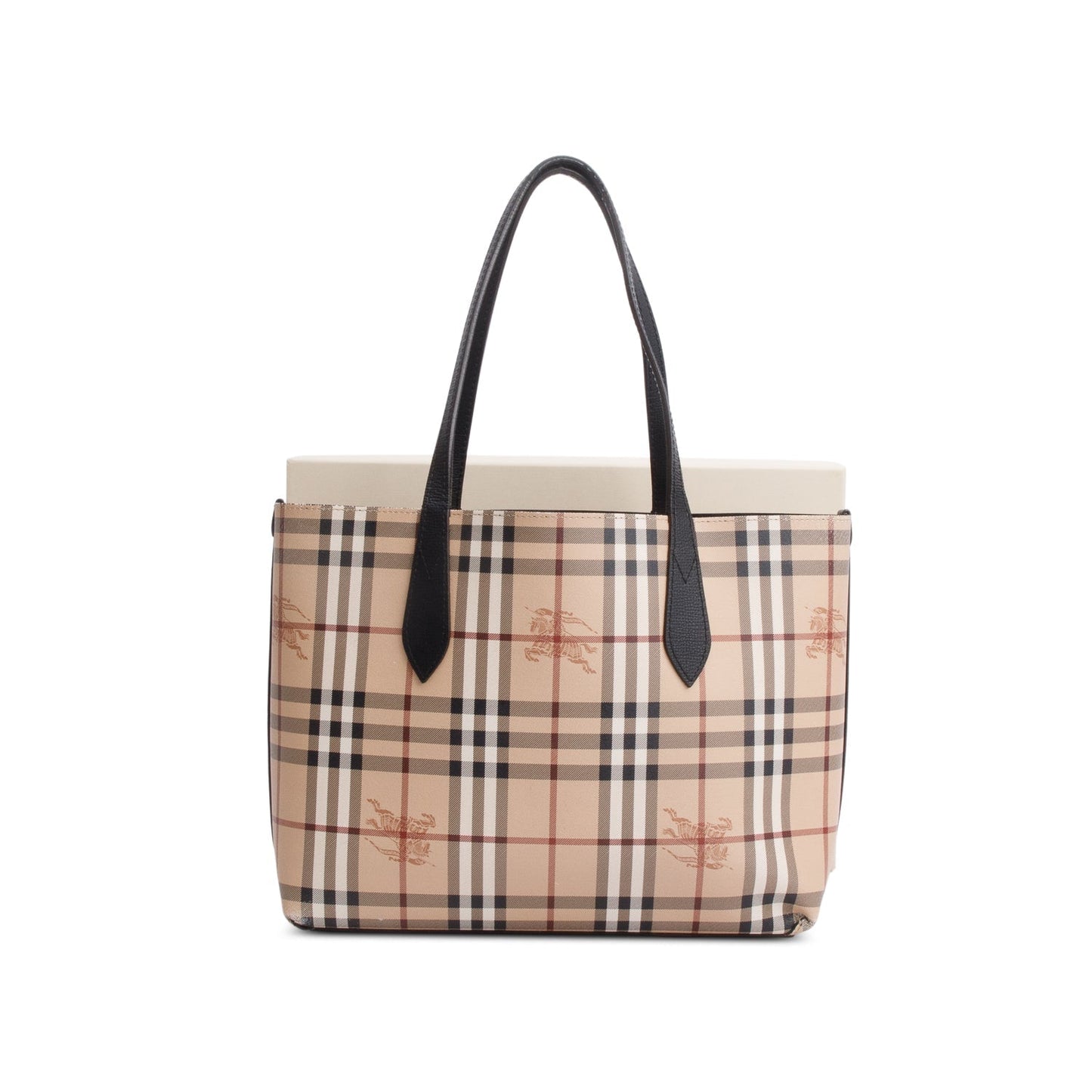 Burberry Black Calfskin Leather House Check Small Reversible Tote