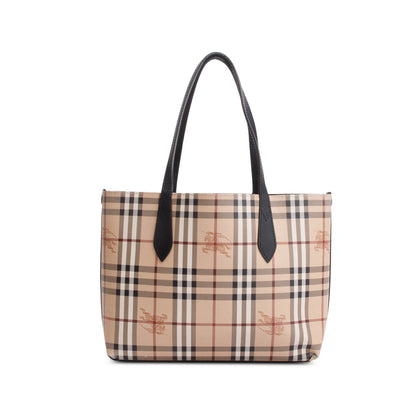 Burberry Black Calfskin Leather House Check Small Reversible Tote
