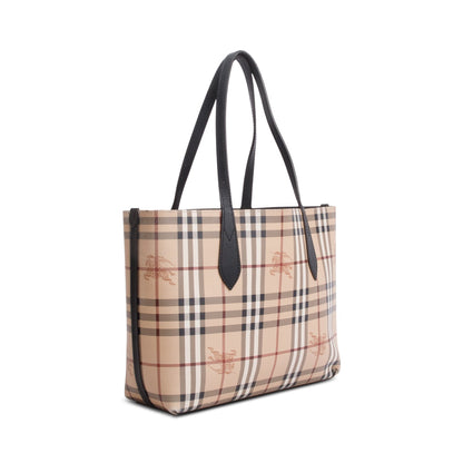 Burberry Black Calfskin Leather House Check Small Reversible Tote