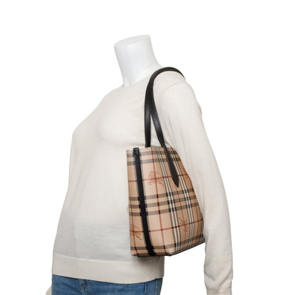 Burberry Black Calfskin Leather House Check Small Reversible Tote