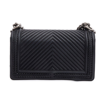 Chanel Black Chevron Quilted Calfskin Leather Whipstitch Medium Boy Bag
