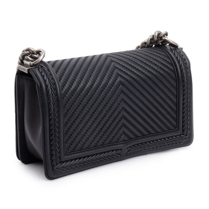 Chanel Black Chevron Quilted Calfskin Leather Whipstitch Medium Boy Bag