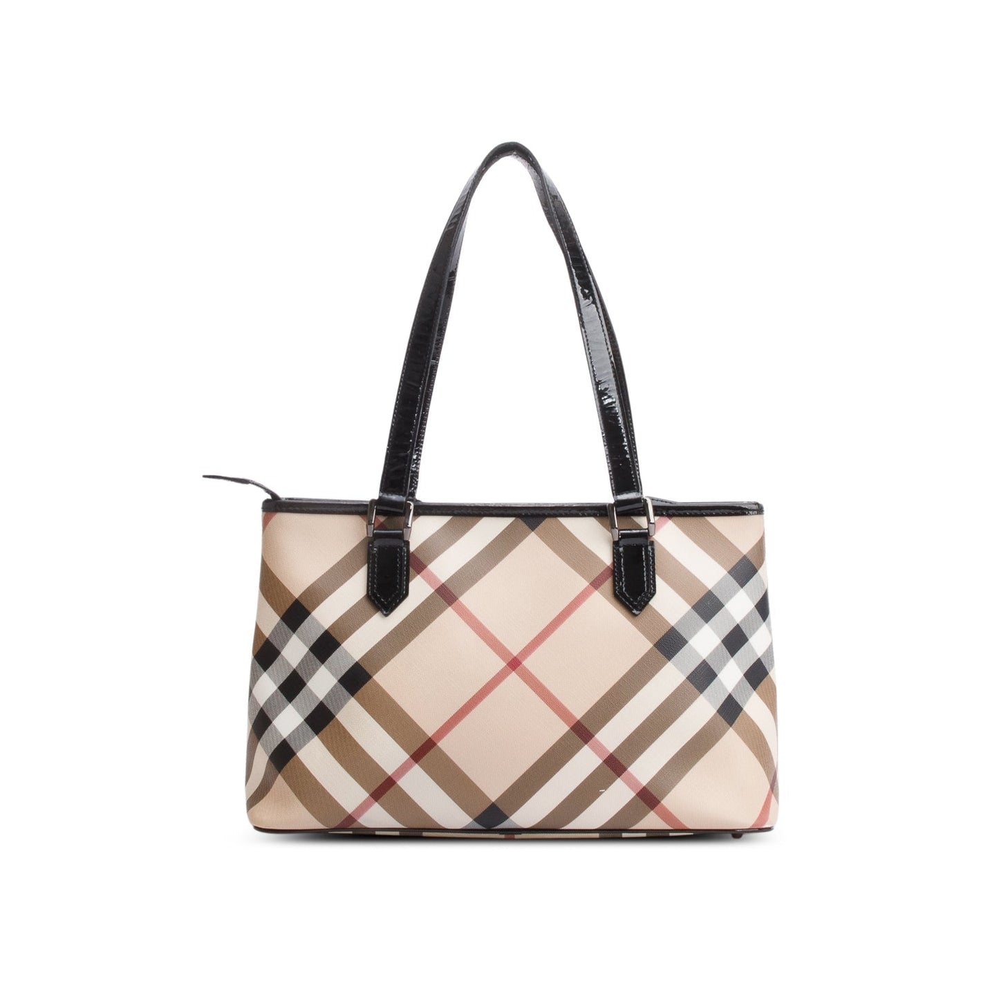 Burberry Super Nova Check Black Patent Leather Trim Small Tote