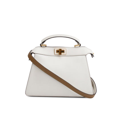 Fendi White/Tan Bicolor Nappa Leather Small Peekaboo ISeeU Bag